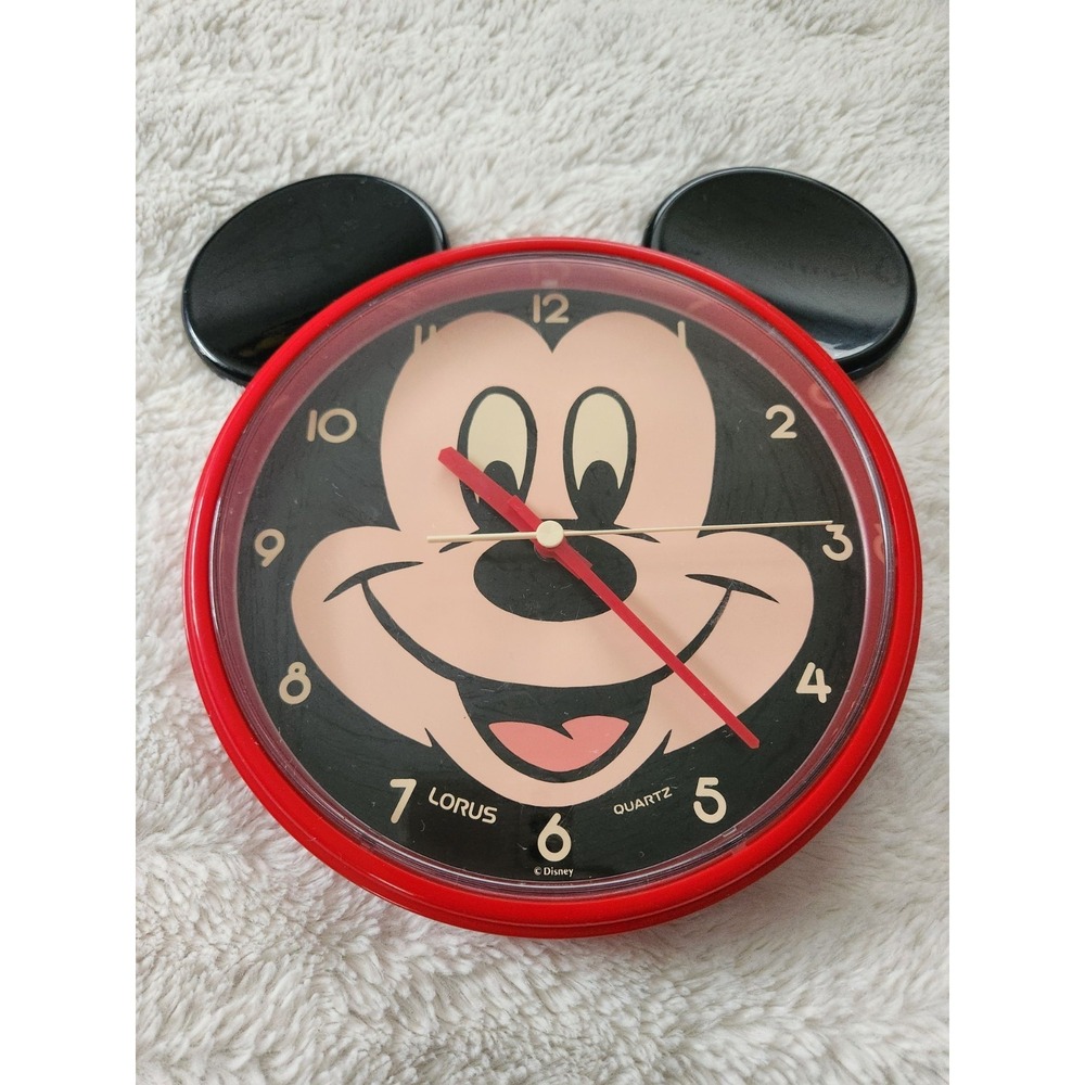 Vintage Disney Mickey Mouse Lorus Wall Clock Red w/ Black Ears Japan Movt Works